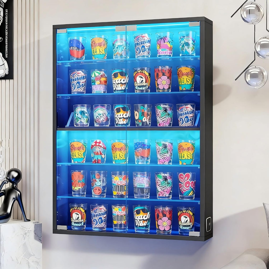 Wall Display Case with Glass Doors, Sports Card Display Case
