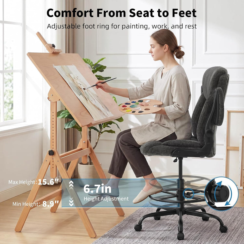 Gray Office Drafting Chair - Fabric High Office Chair for Standing
