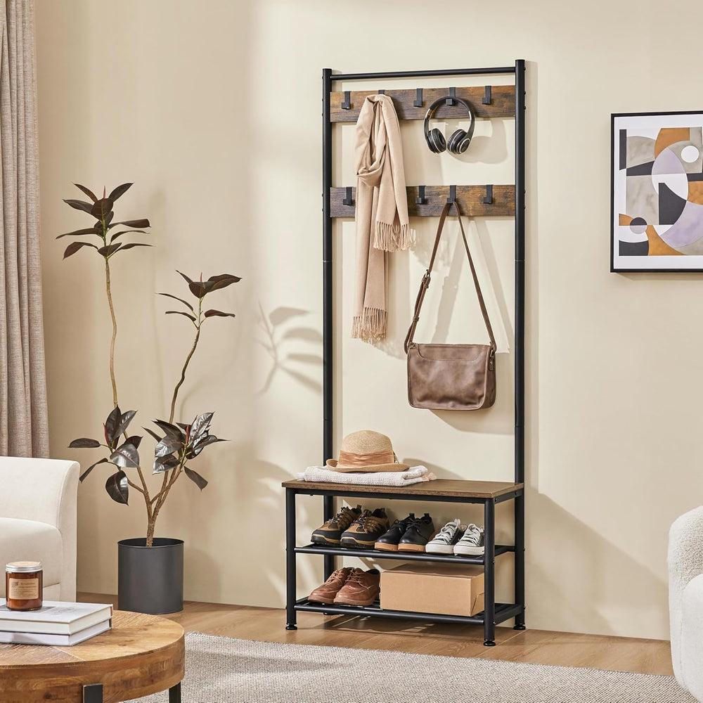 Yaheetech 3-in-1 Hall Tree with Bench, Shoe Rack for Mudroom, Rustic Brown