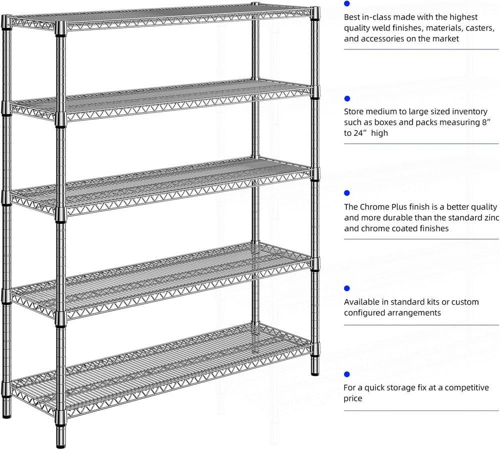 M MZG 3500LBS 59" W 5 Tier Storage Shelves Rack Metal Wire Shelving Unit...