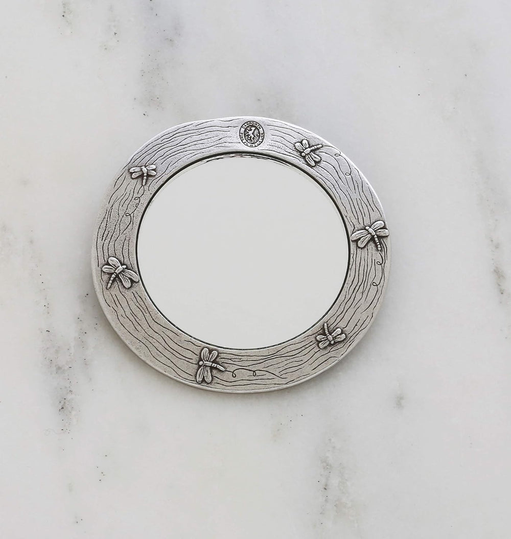 DANFORTH Teal Blue Dragonfly Pocket Mirror | Pewter Handcrafted in USA