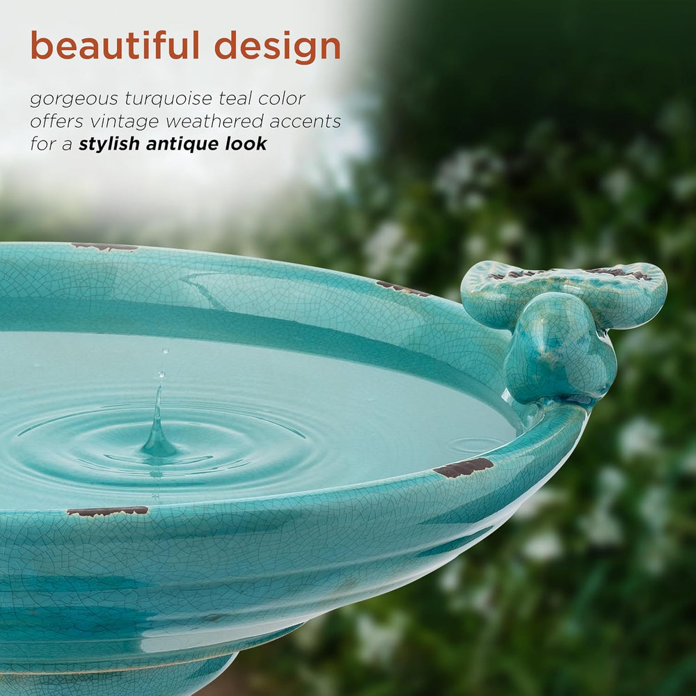 Alpine Corporation 25" Tall Outdoor Ceramic Antique Pedestal Birdbath wi...