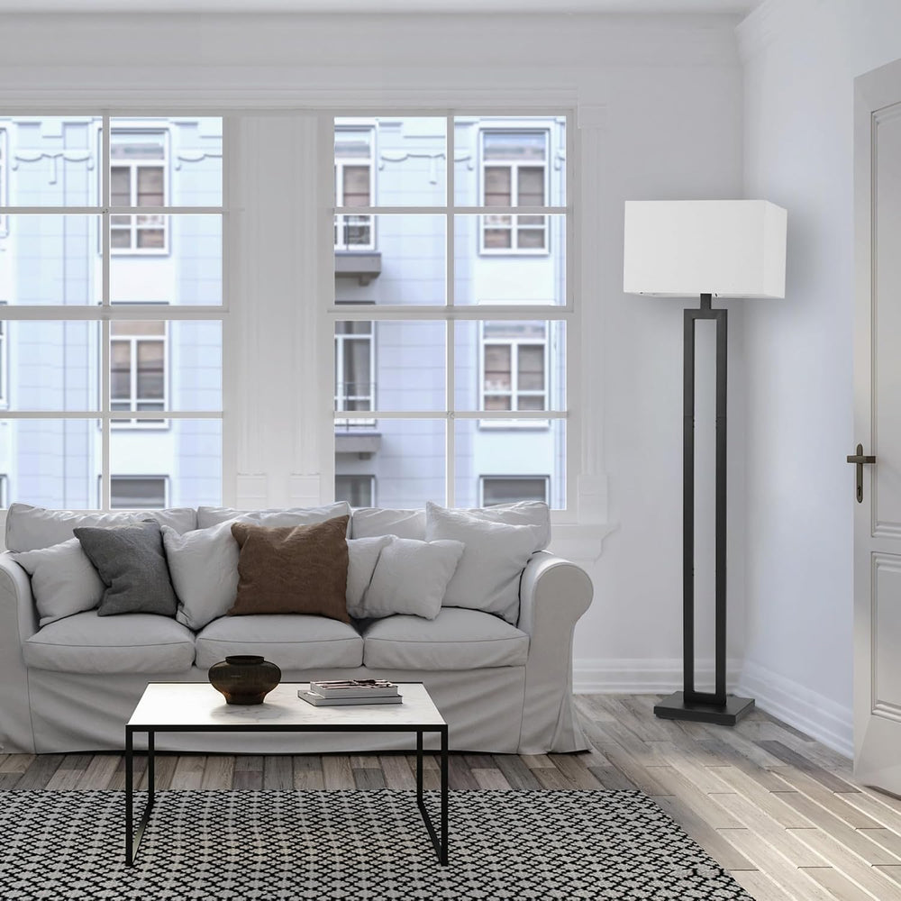 Globe Electric 58" Matte Black Floor Lamp with White Linen Shade