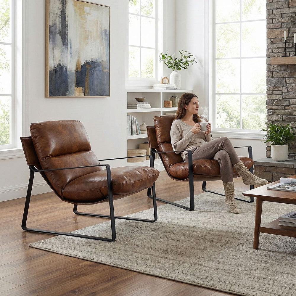 LukeAlon Modern Brown PU Leather Accent Armchair