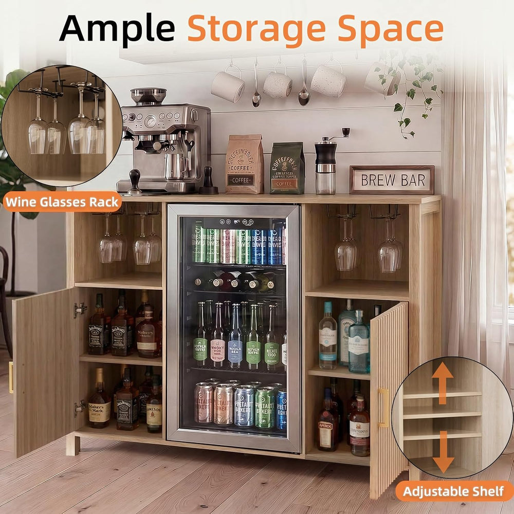 EAG 53" Large Coffee Bar Cabinet with Fridge Space & Power Outlets, Oak