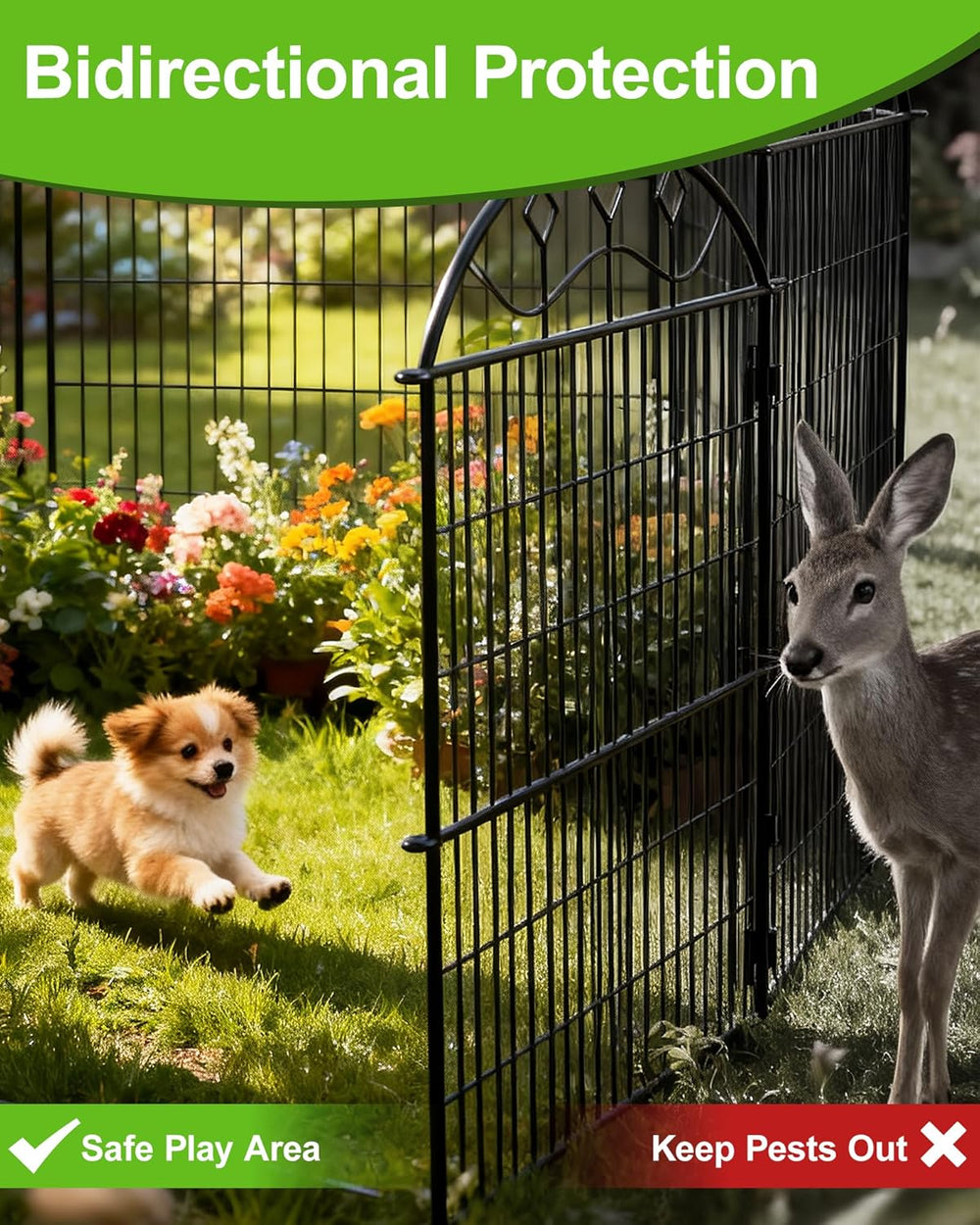 48in Extra Tall Garden Fence, 10-Panel Metal Animal Barrier, 24ft Long No Dig...