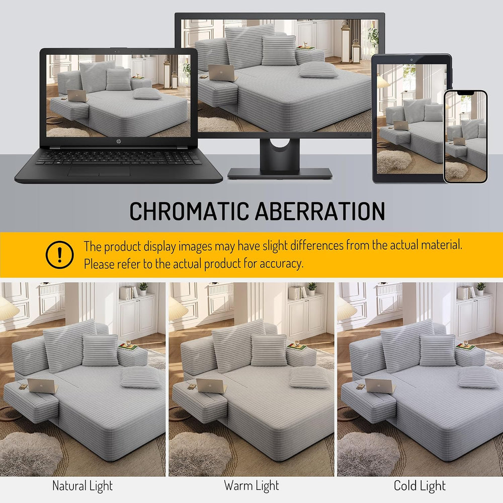 48.5'' Oversized Chaise Lounge Indoor, Corduroy Boneless Couch, Light...