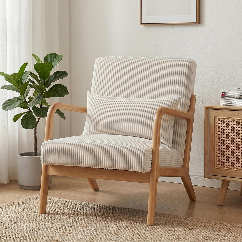 Mid Century Modern Accent Chair, Upholstered Fabric Armchair with Lumbar Pill...