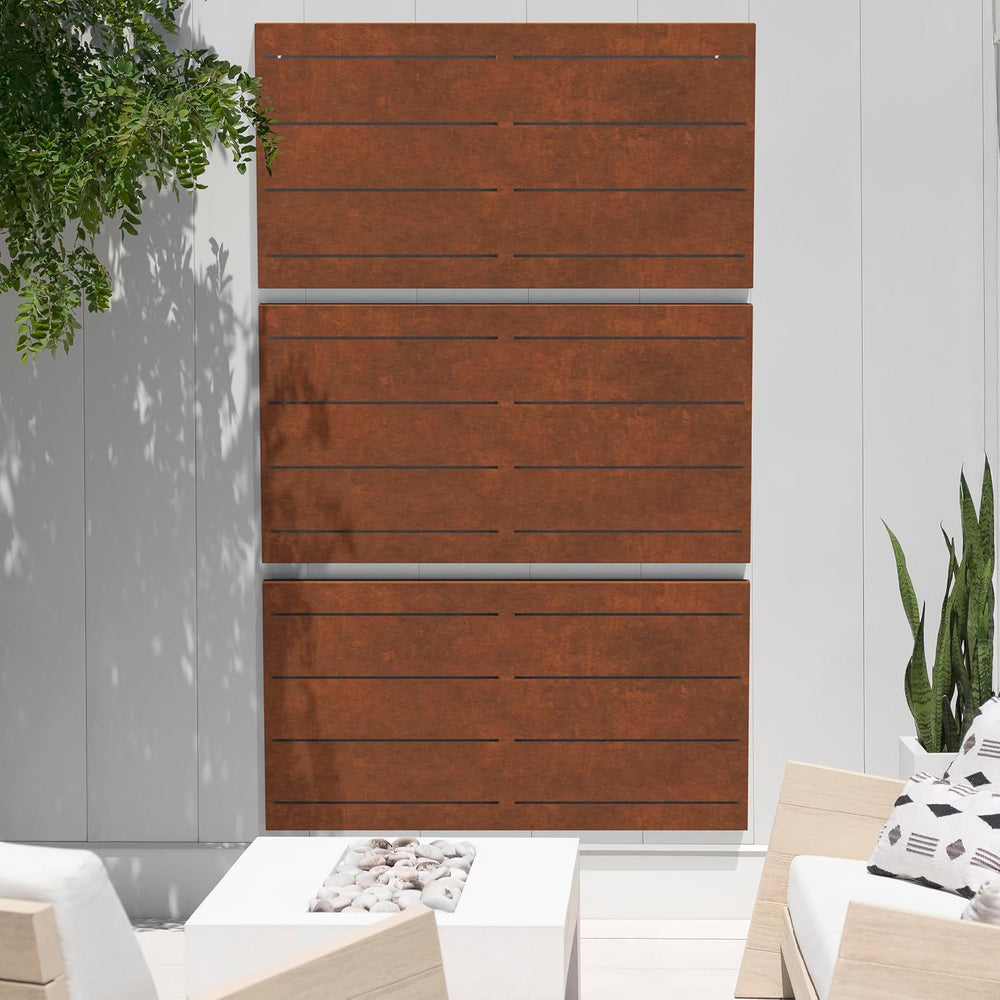 Veradek Corten Steel Privacy Screen Panels - Linear (85% Privacy)