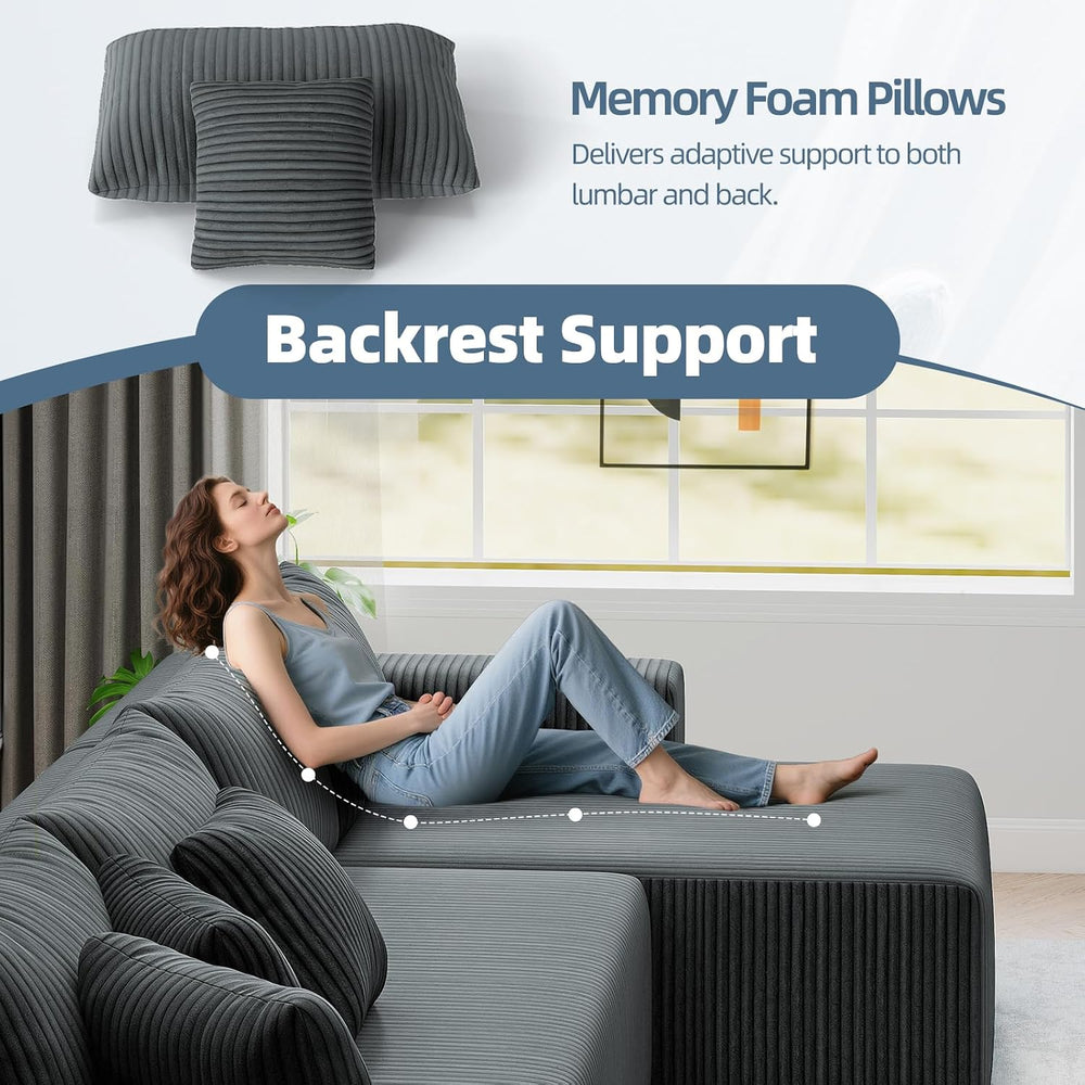 134'' Cloud Couch U-Shaped Sectional Sofa, Corduroy Boneless Couches