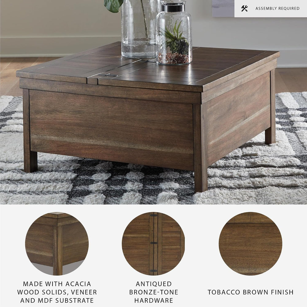 Signature Design by Ashley Wood Lift-Top Coffee Table with Storage, Brown