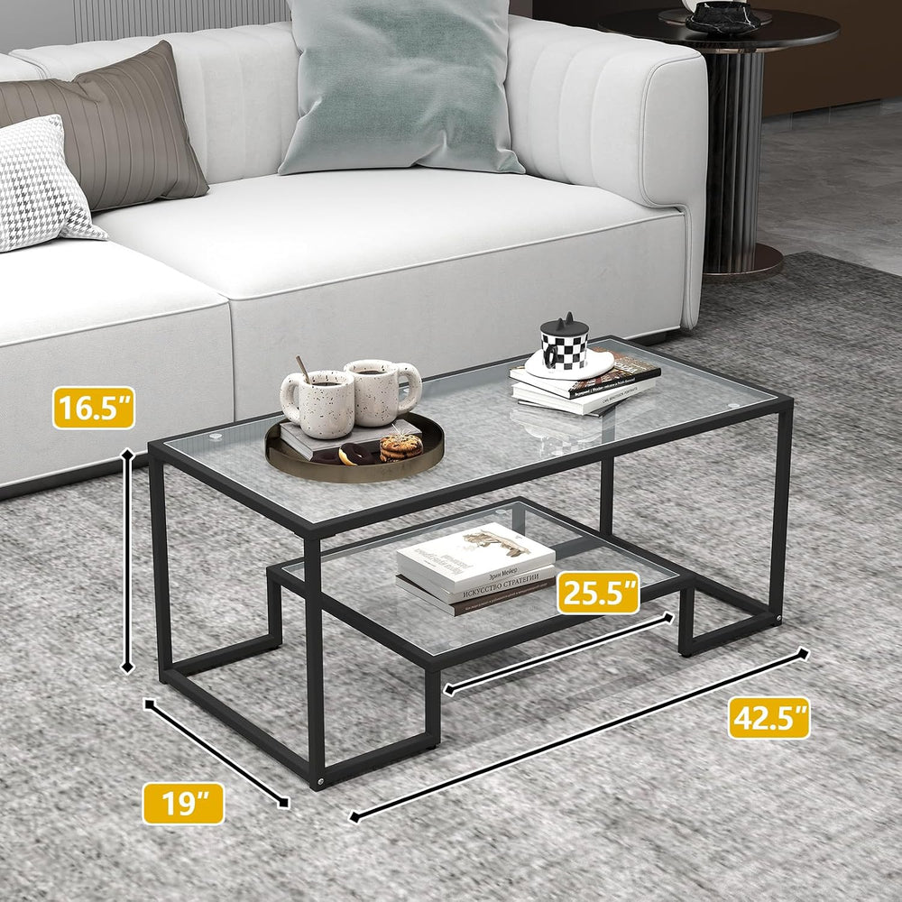 42" Rectangular Glass Coffee Table, Black