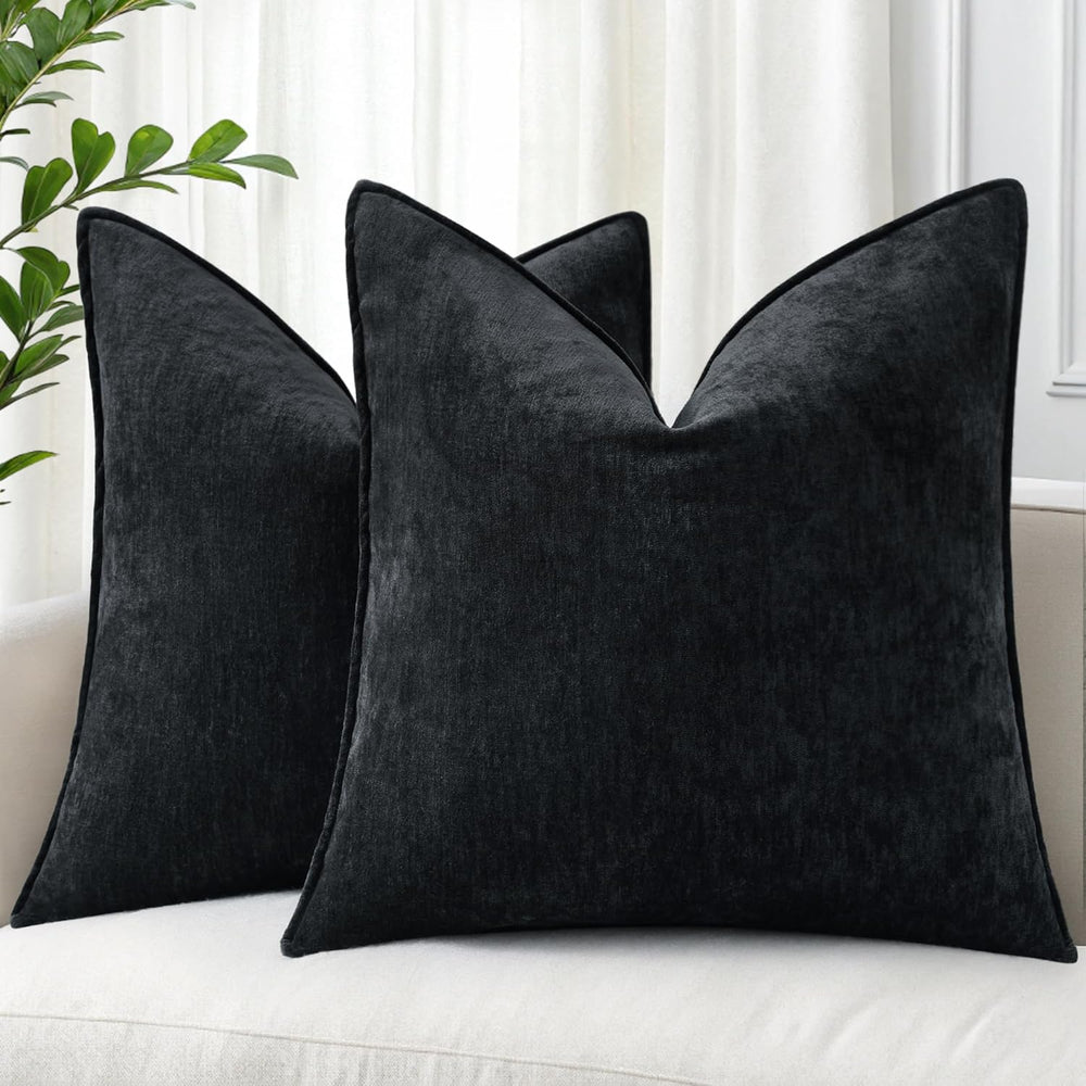 decorUhome Chenille Black Velvet Throw Pillow Covers 24x24 Set of 2