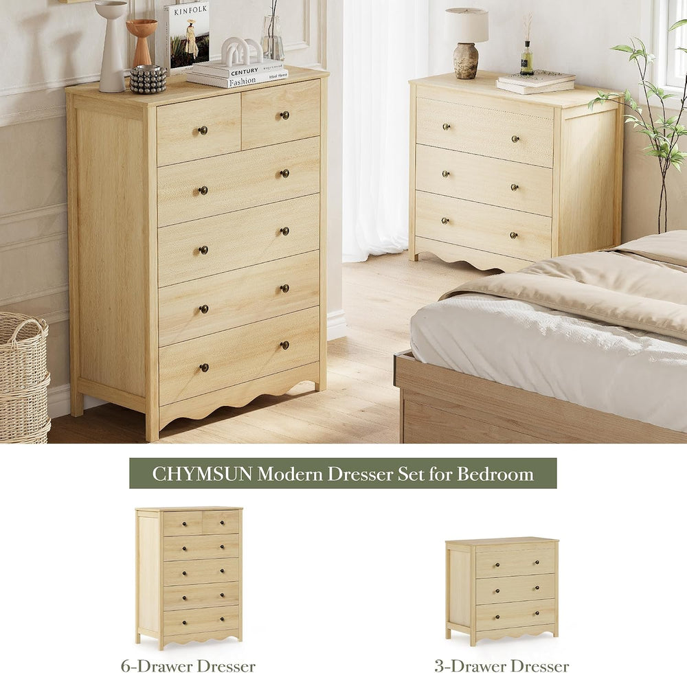 44” Tall Dresser for Bedroom with 6 Drawers (Natural)