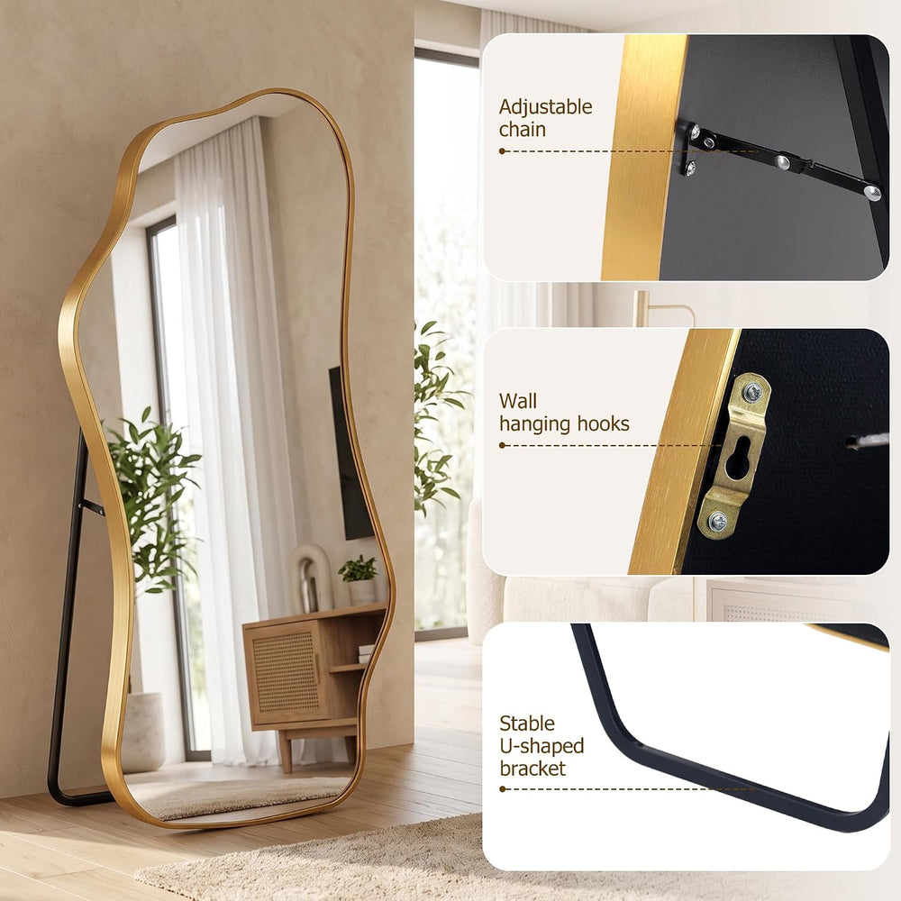 Irregular Full Length Mirror,Wavy Decorative Floor Mirror 62.2"×22.8&quo...