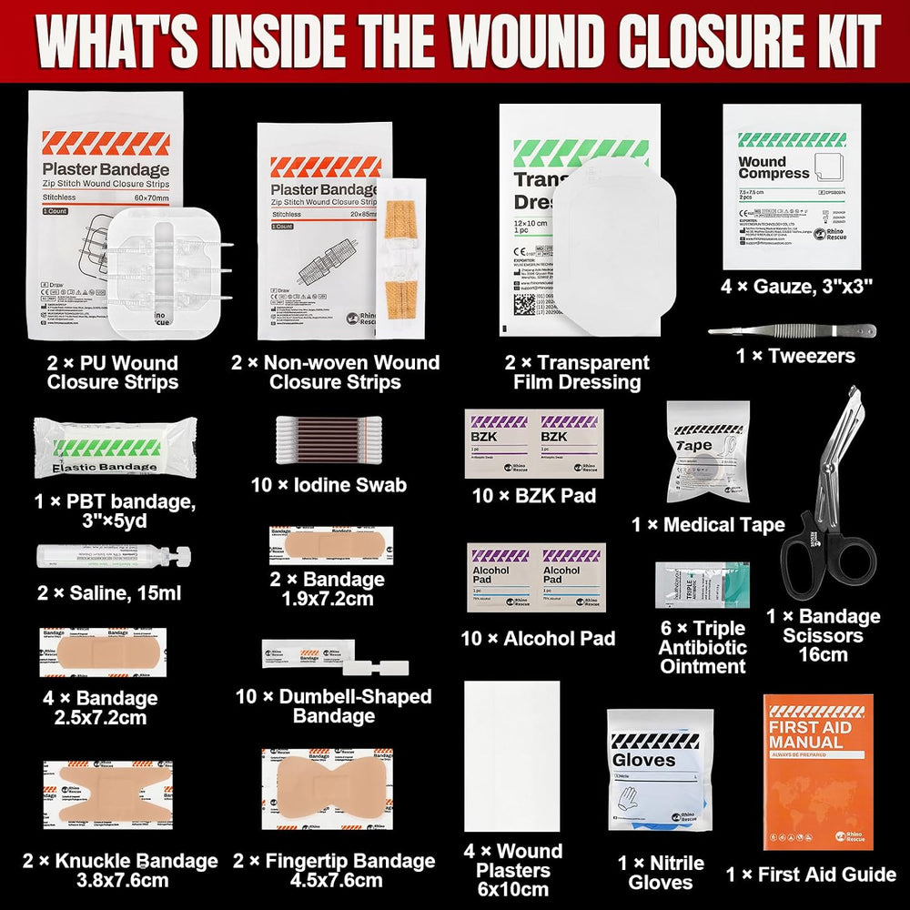 RHINO RESCUE Wound Closure Kit with 3 Types Butterfly Bandages