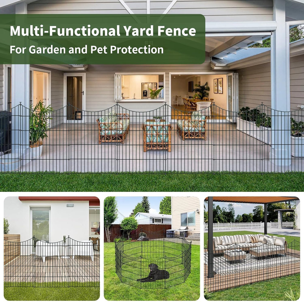 10‑Panel No‑Dig Metal Garden Fence 24" H x 20'L Dog Fence Outdoor fo...