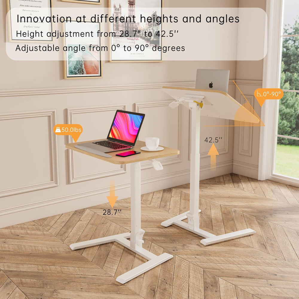 alawooder 25" Mobile Folding Desk: Pneumatic Sit-Stand, No Assembly