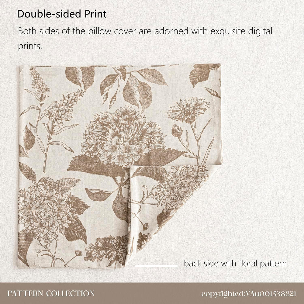 Foindtower Decorative Linen Floral Throw Pillow Covers 22×22,Light Brown