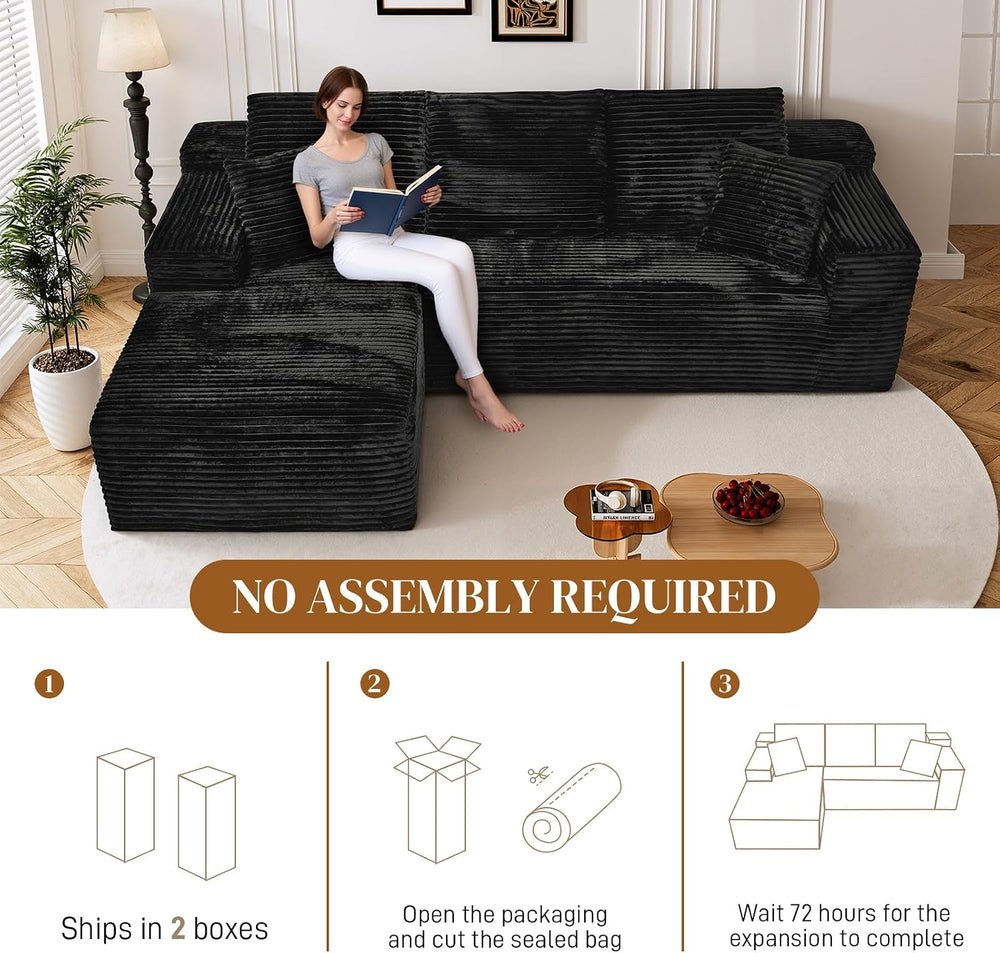 108" L Shaped Boneless Sectional Couches for Living Room, Wide Armrest, ...