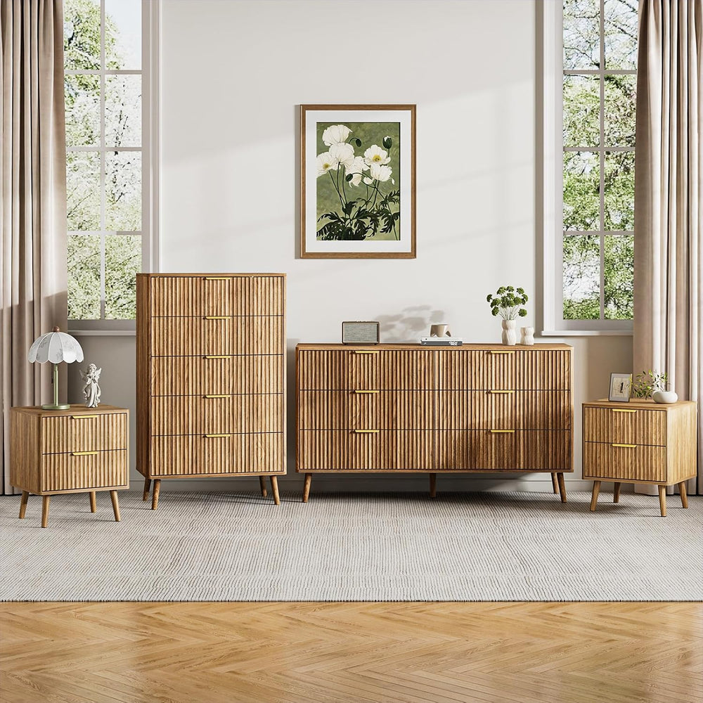 LYNSOM Fluted Dresser and Nightstand Sets 4 Piece, 2-Drawer Nightstands and 5...