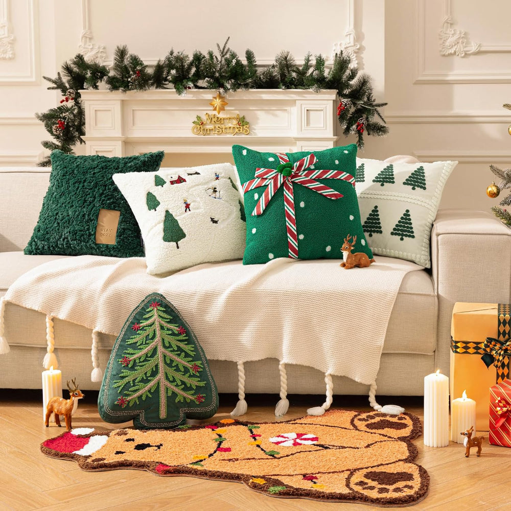 Phantoscope Pack of 4 Merry Christmas Throw Pillow Covers, Soft Faux Fur Sher...