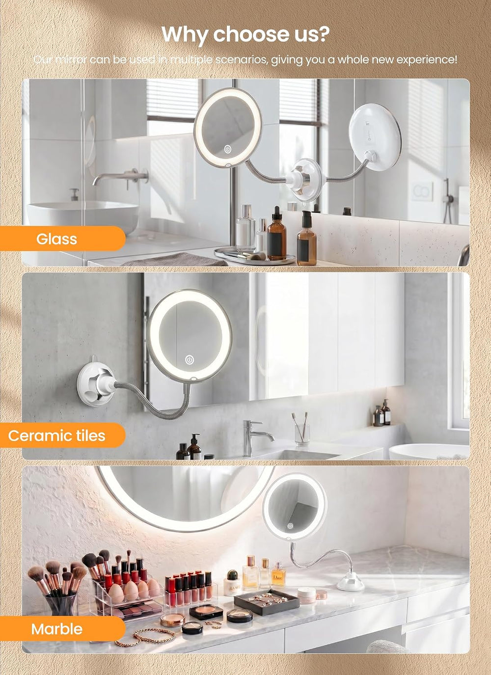 10x Makeup Mirror with Lights, Magnifying Mirror 3 Light Modes Silver