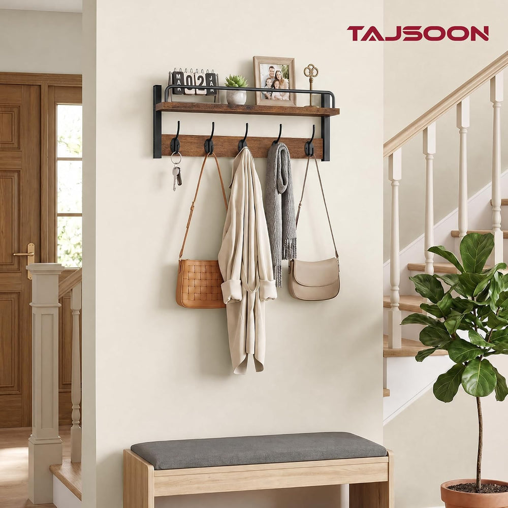 Tajsoon 32.6"(16.3"*2) Wall Hooks with Shelf and Guardrail, Rustic ...