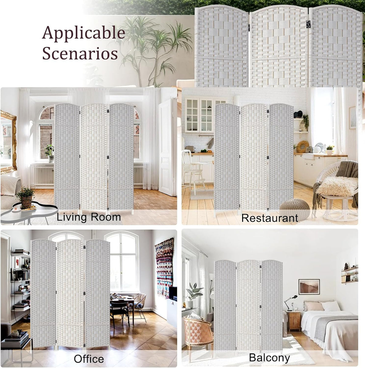 RHF Room Divider Panel,Partition Room Dividers,3Panel Privacy Screen,White