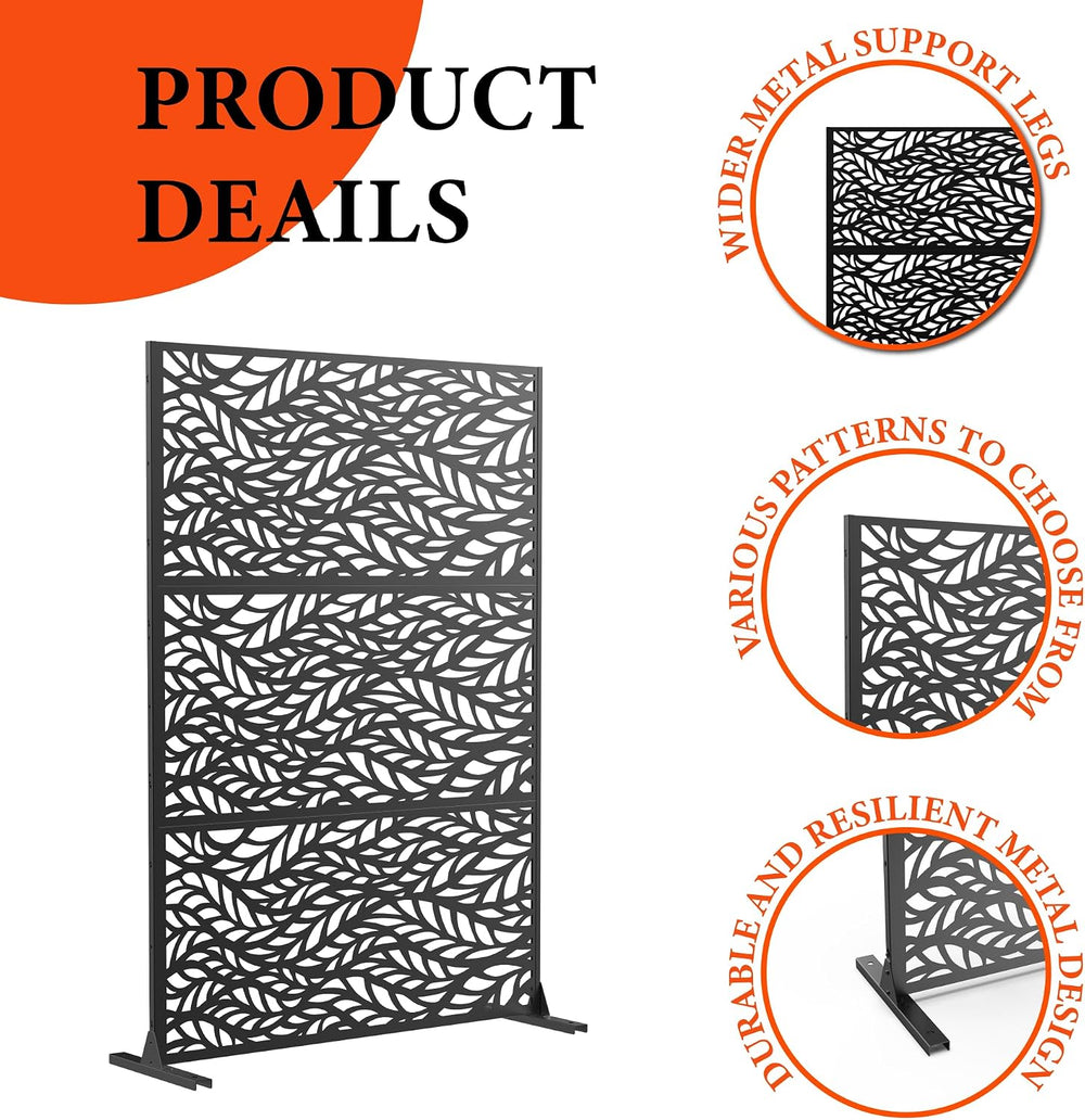 GarveeLife Metal Privacy Screen 72" h x 47" w, Outdoor Privacy Scre...