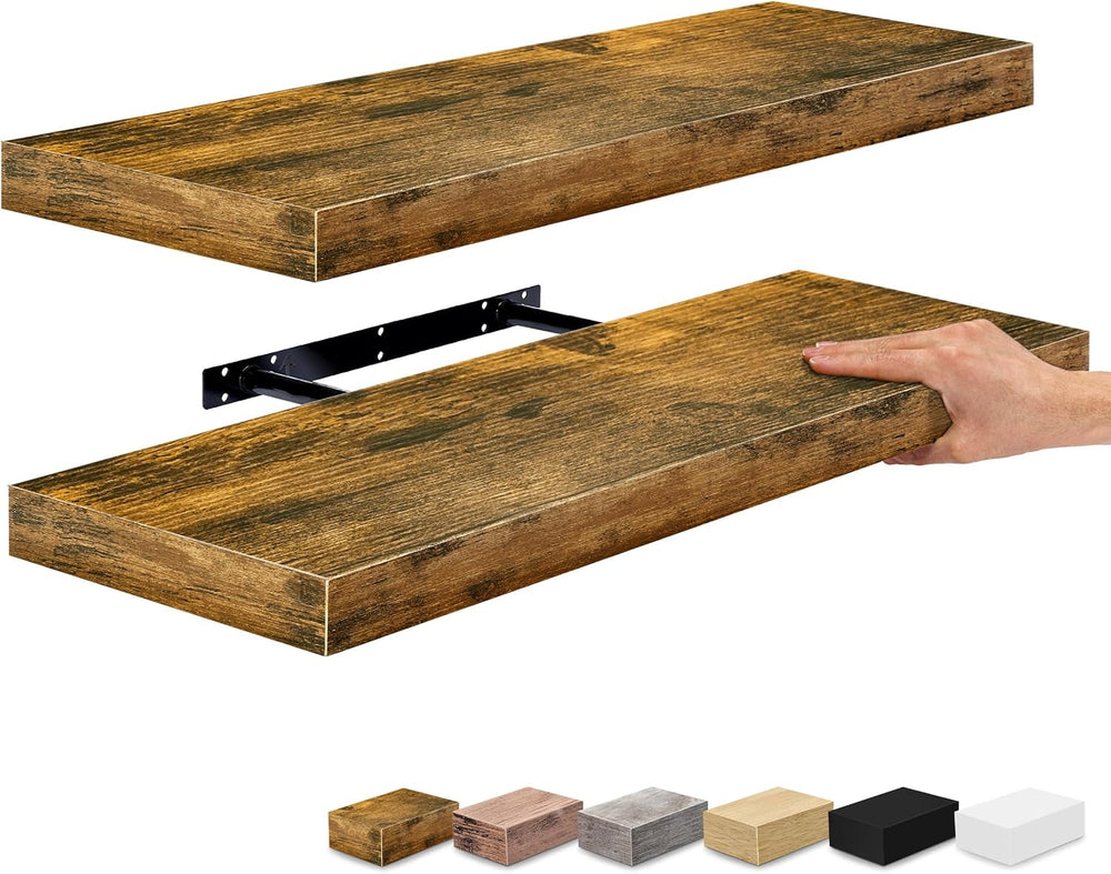 Sorbus Floating Shelves for Wall, Wood Wall Storage (2 Pack, Rustic Brown)