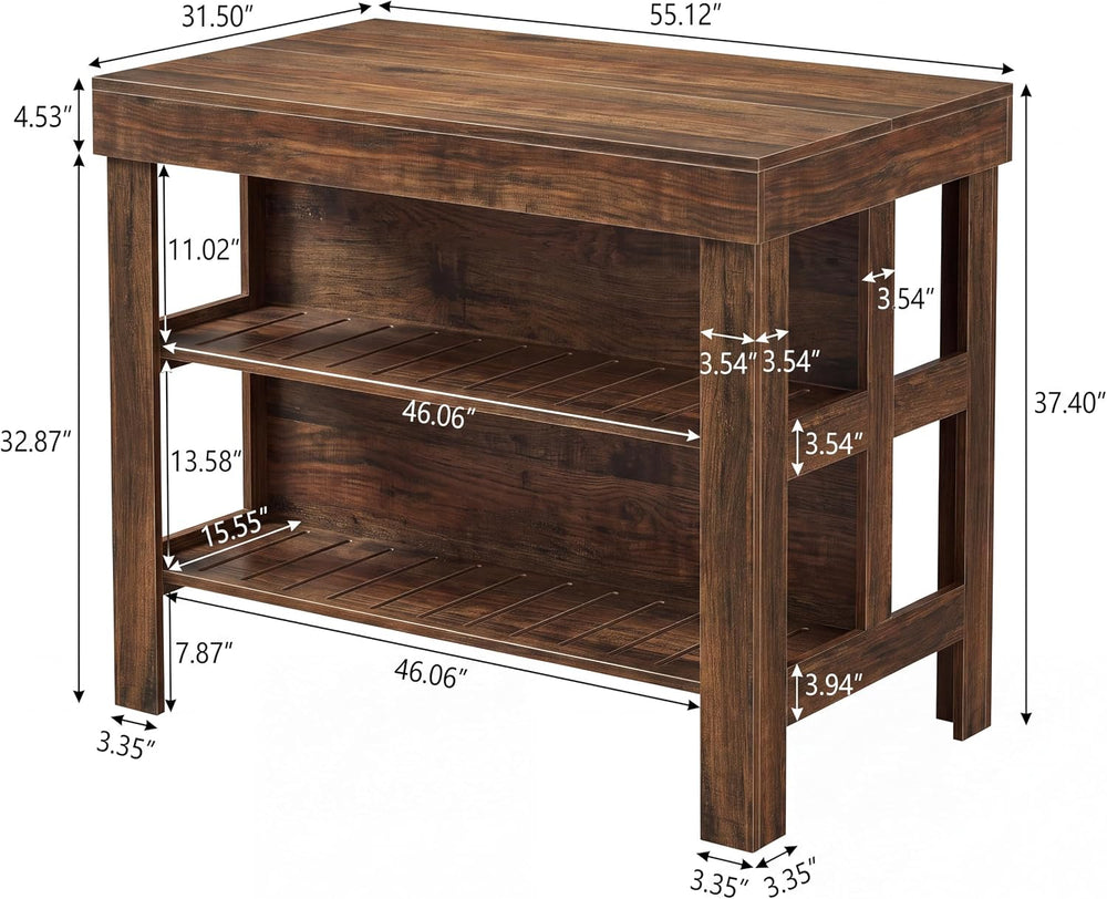 Tribesigns Kitchen Island with Storage Shelves (Rustic Brown)