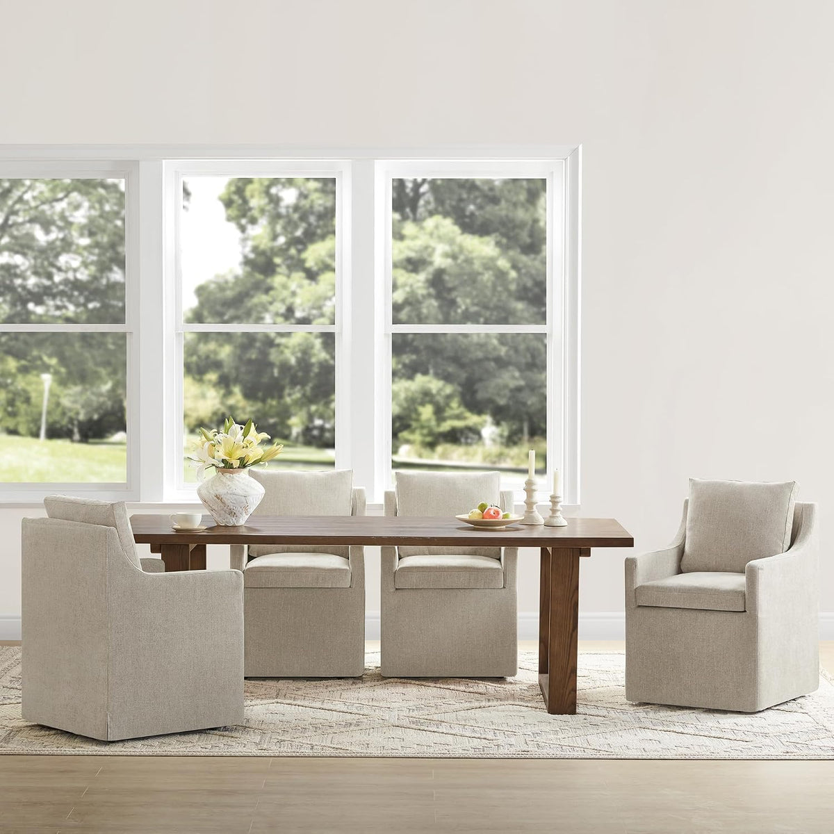 KISLOT Upholstered Dining Chairs Set of 1 with Casters, Sand
