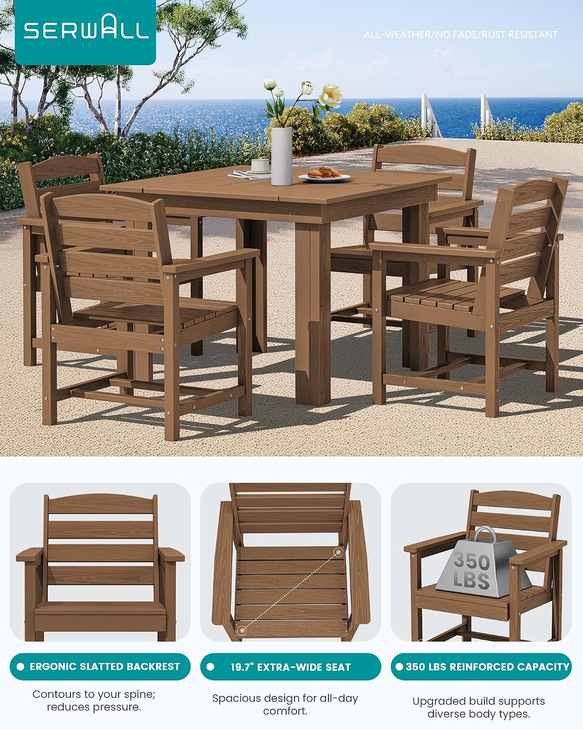 serwall hdpe outdoor square dining set for 4 shown in use