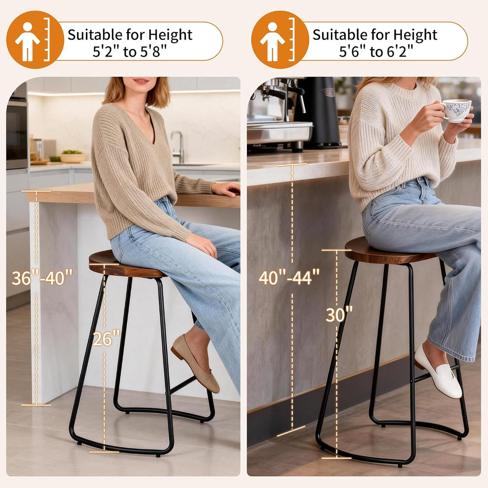 HeuGah 26" Wood Counter Height Bar Stools Set of 2 for Kitchen Island