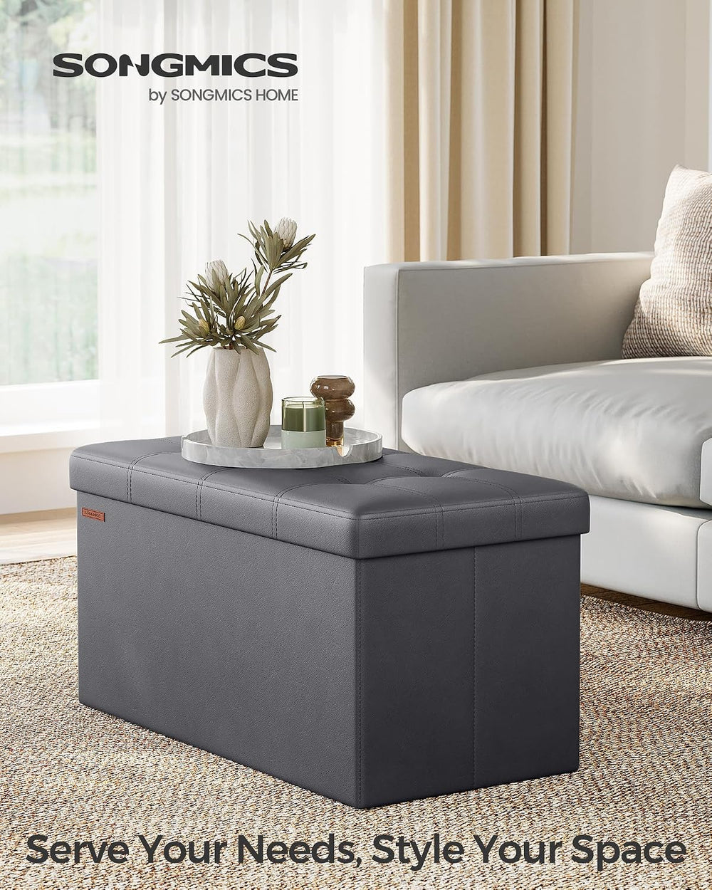 SONGMICS Storage Ottoman Bench, 30 Inches Folding Foot Rest Stool