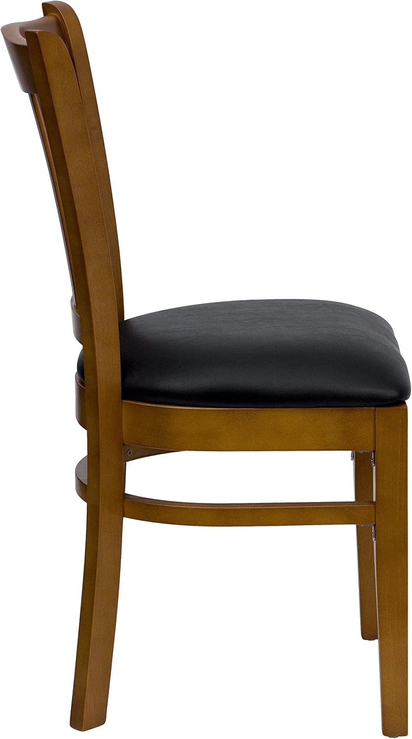 EMMA + OLIVER Black Vertical Slat Back Cherry Wood Chair