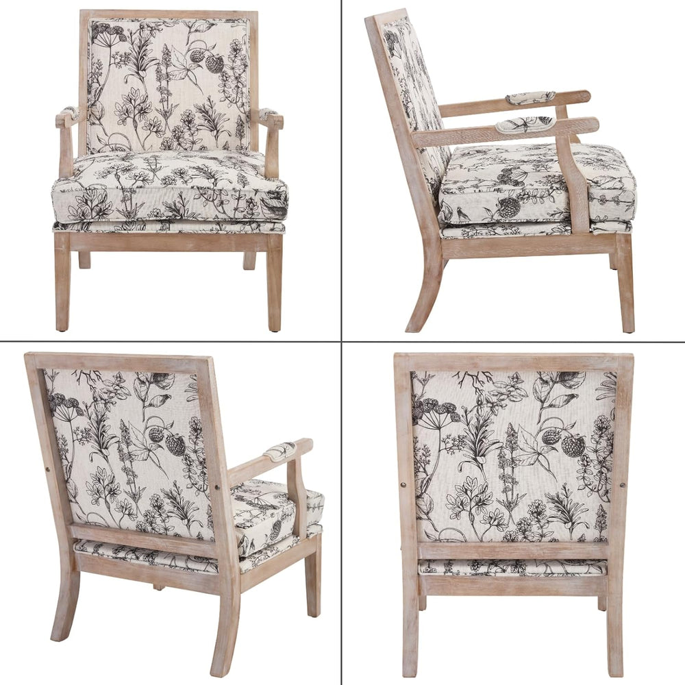 Modern Farmhouse Accent Chairs Set of 2, Wide Linen Upholstered Living Room C...