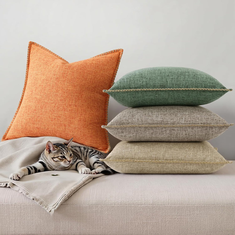 decorUhome Grey Green Faux Linen Outdoor Throw Pillow Covers 26x26 Set of 2
