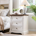 Farmhouse 26" Tall Nightstand with Charging Station 23.6"W Wood Side Table