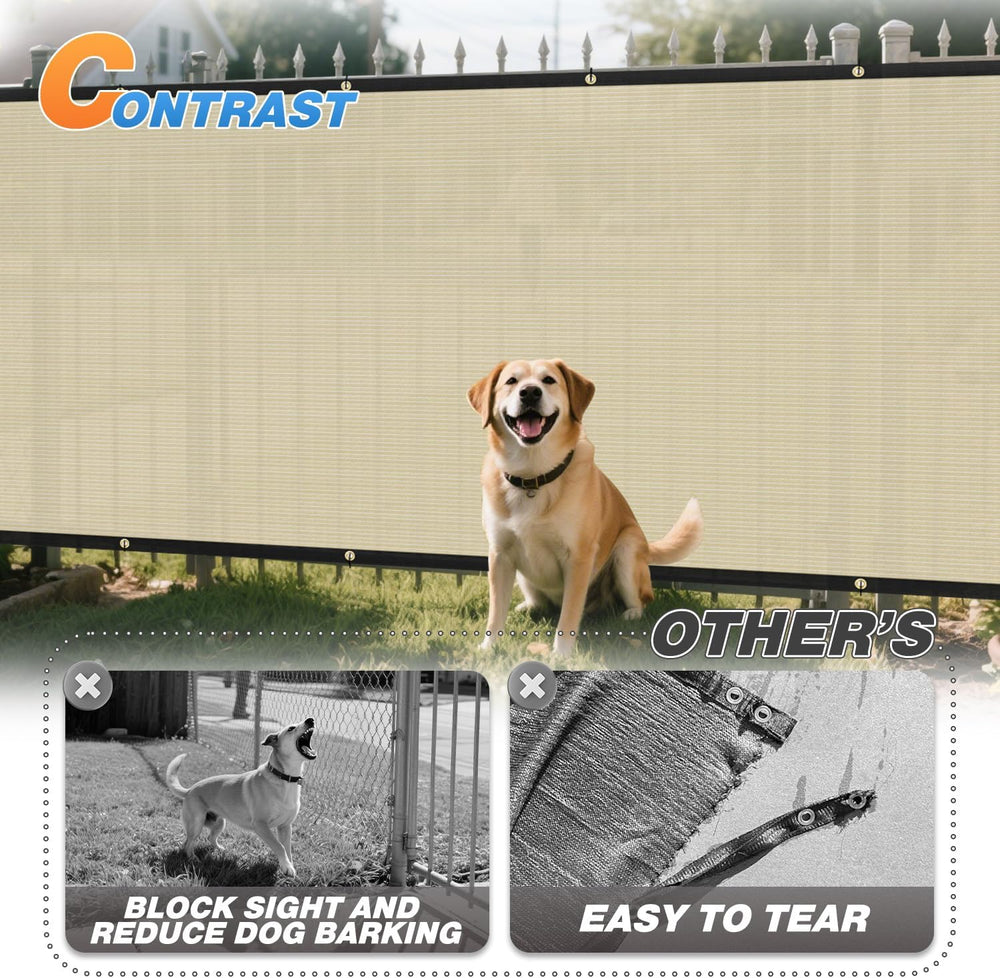 TANG Fence Privacy Screen Beige 6 Feet x 25 Feet Outdoor Shade Cloth with Gro...