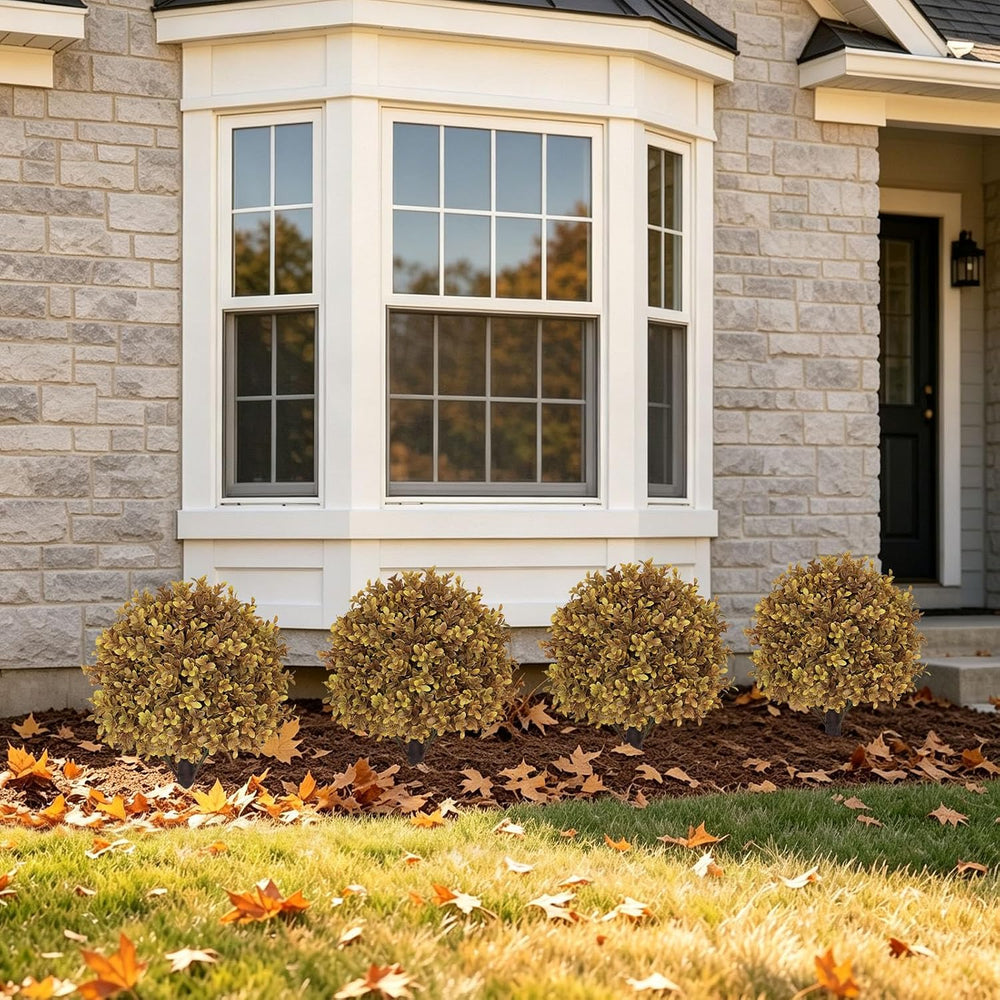 24" Artificial Outdoor Fall Plants, Boxwood Topiary Bushes Shrubs Set of 2