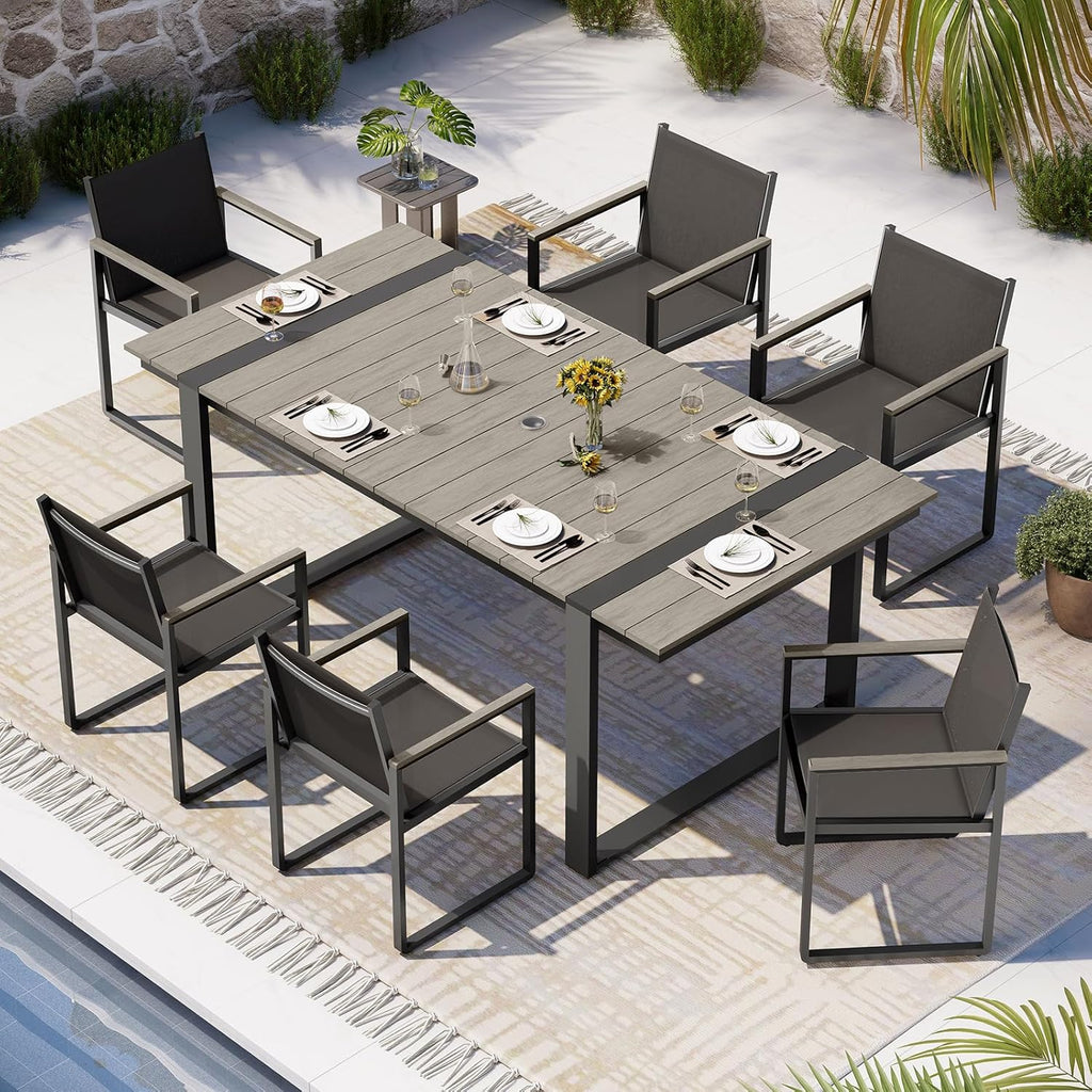 Full Grounded Outdoor Dining Set, Aluminum Patio Table and Chairs