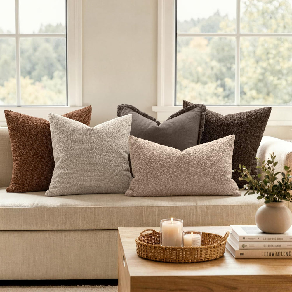 MIULEE 24x24 Decorative Euro Sham Boucle Couch Pillow Covers Brown