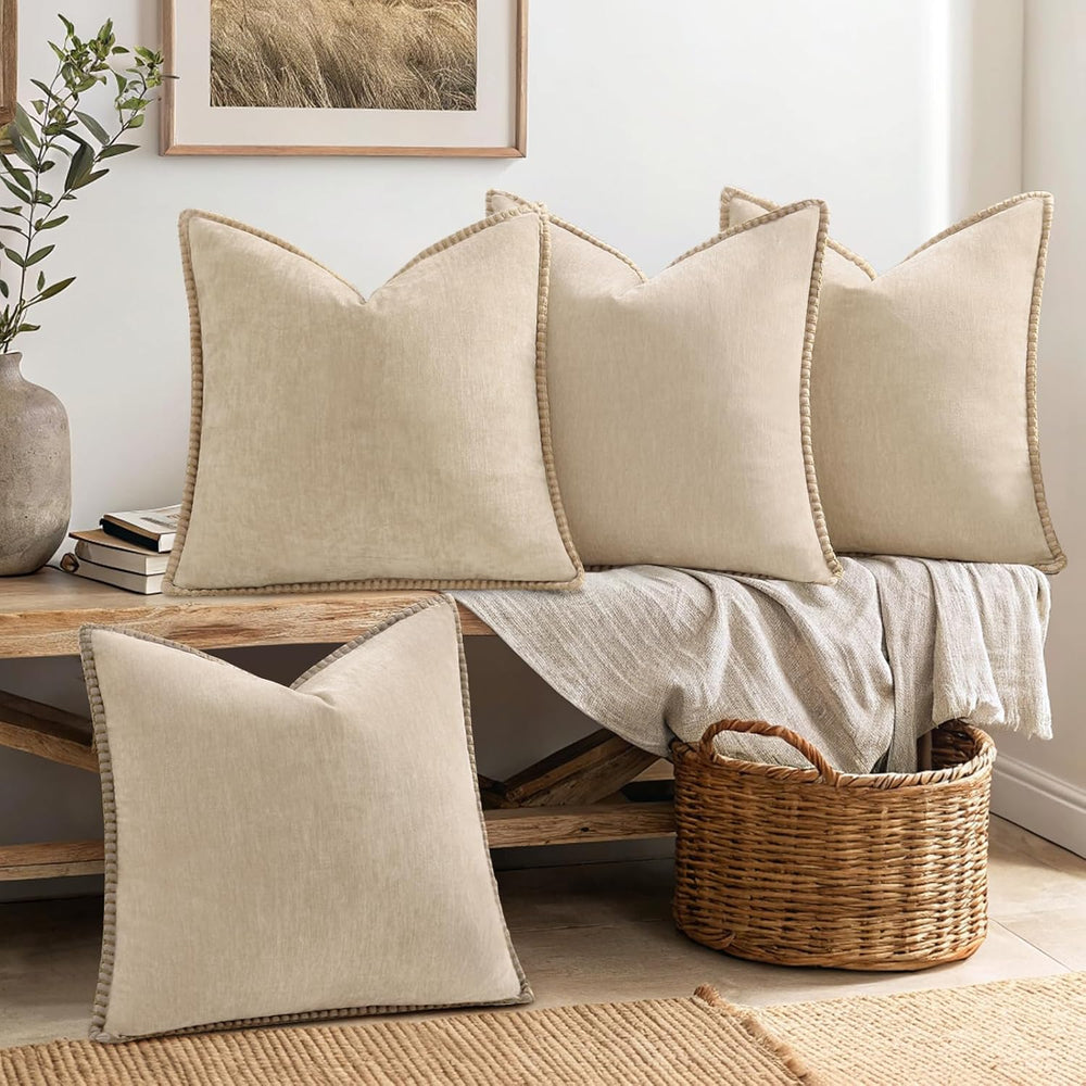 decorUhome Fall Soft Decorative Chenille Throw Pillow Covers 18x18 Set of 4
