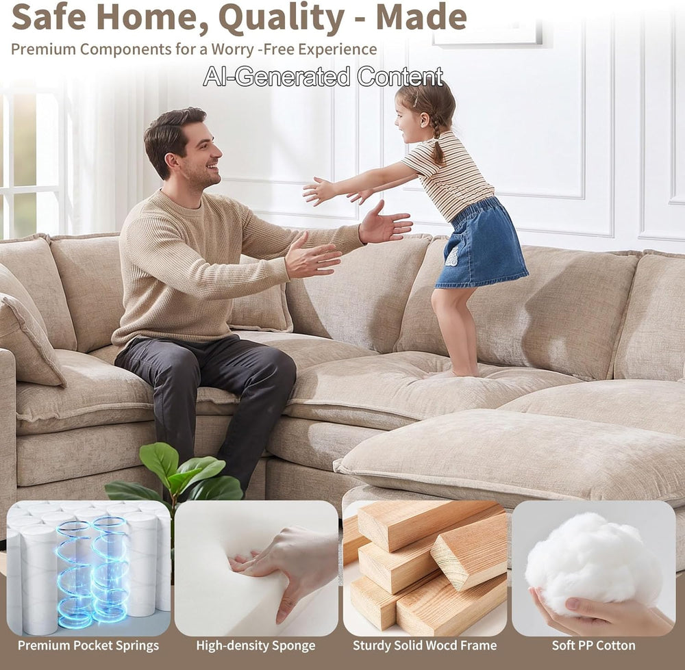 GNIXUU 76.7" Camel Small L Shaped Cloud Couch Loveseat Sofa with Ottoman