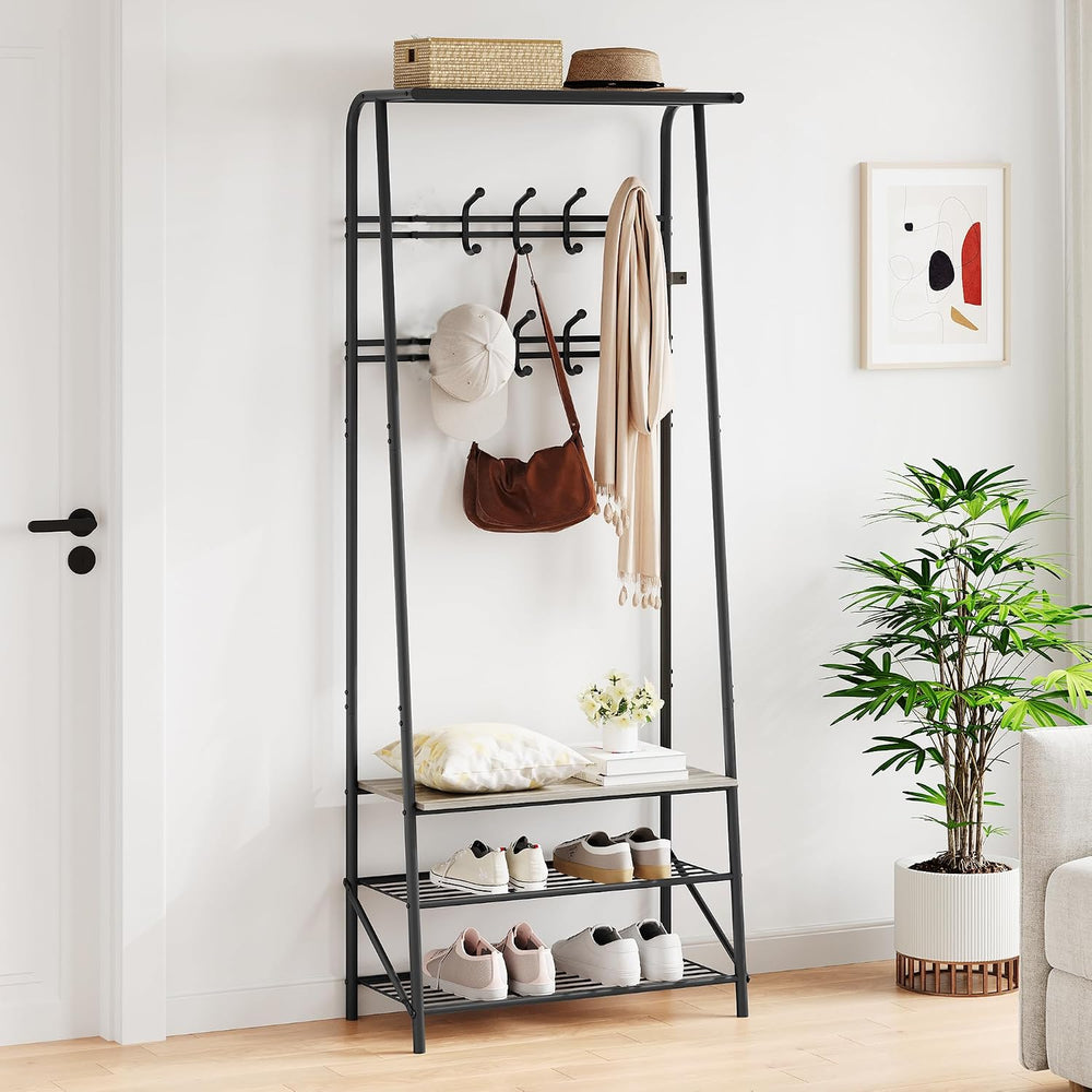 Amyove Coat Rack Shoe Bench with 8 Hooks, Hall Trees Entryway Bench with Stor...