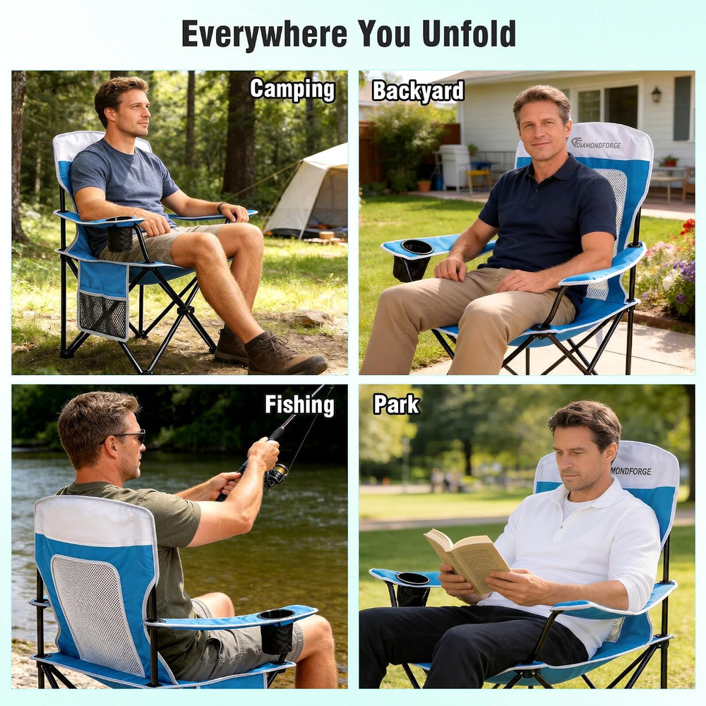 Camping Chairs, 300 LBS Breathable Mesh Lawn Chairs 2 Packs, Blue White