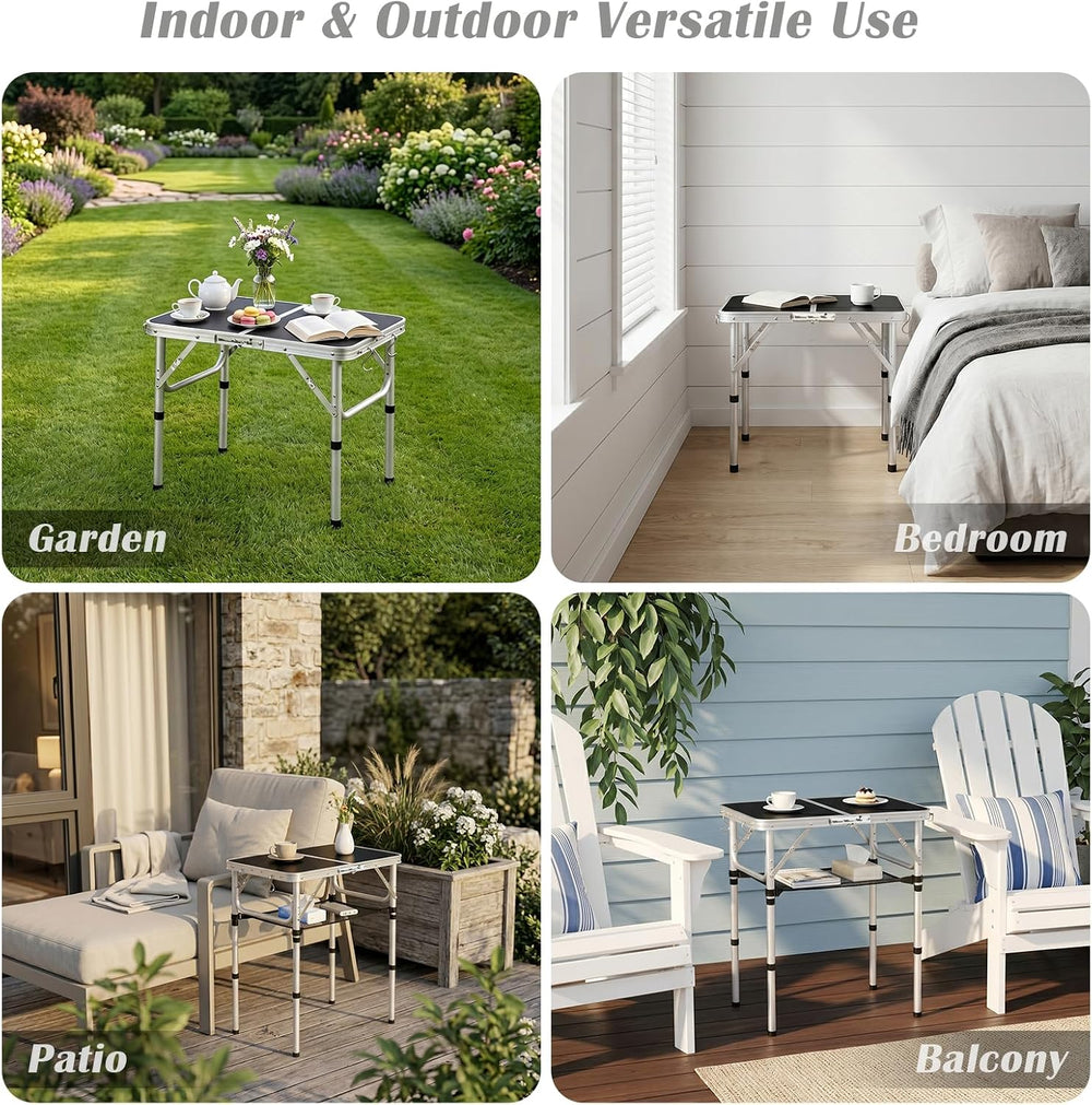 YUFIFAIRY Outdoor Side Table, 3 Height Adjustable Foldable Patio Side Table