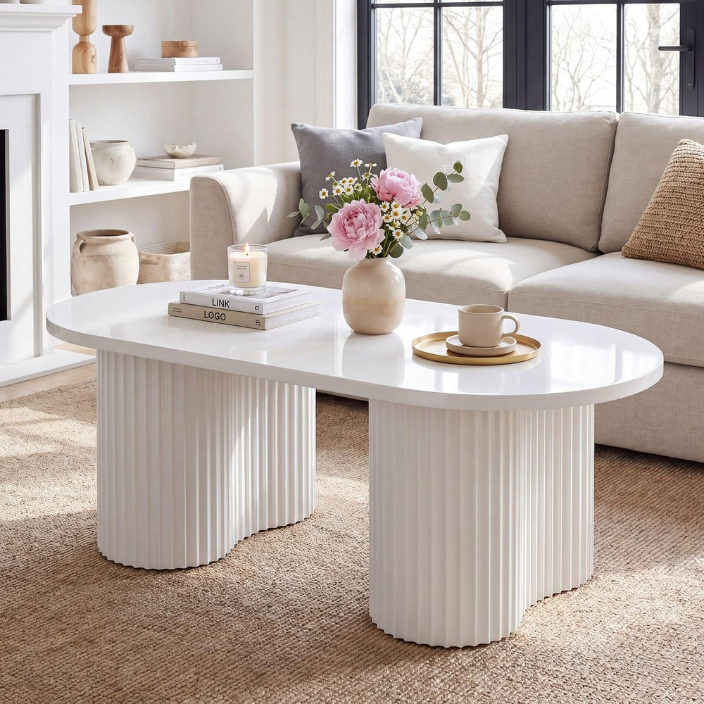 Tribesigns Oval Coffee Table, 47" Modern Center Table, White